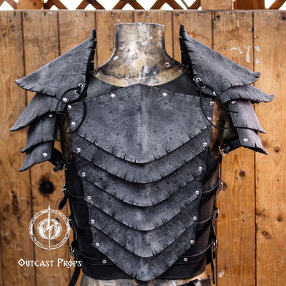 Dragon Scales Leather Shoulder Armor LARP Pauldron Viking Costume Barbarian Armor Set Fantasy Warrior Shoulder Pad Medieval Cosplay