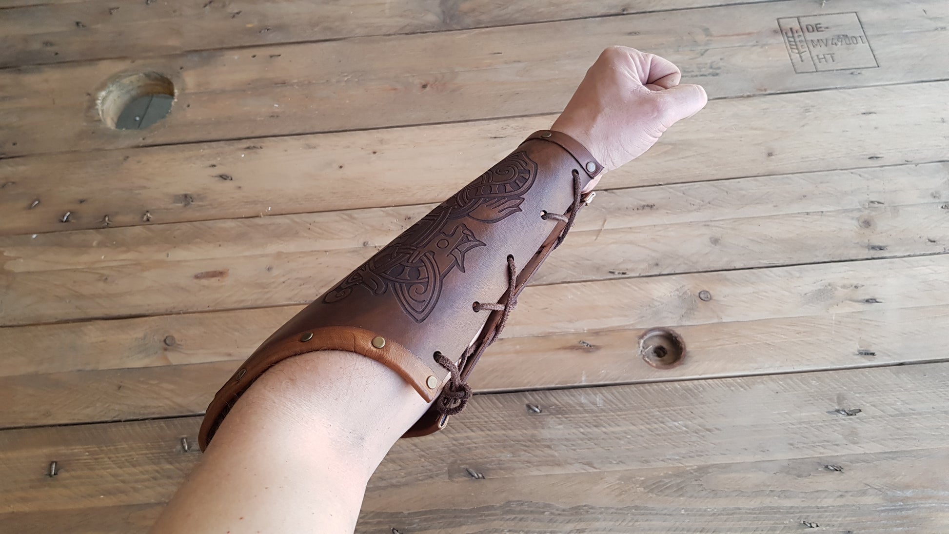 God of war Dragon Viking bracers for larp or Cosplay made of leather to create medieval cosplay or fantasy. Viking warrior.