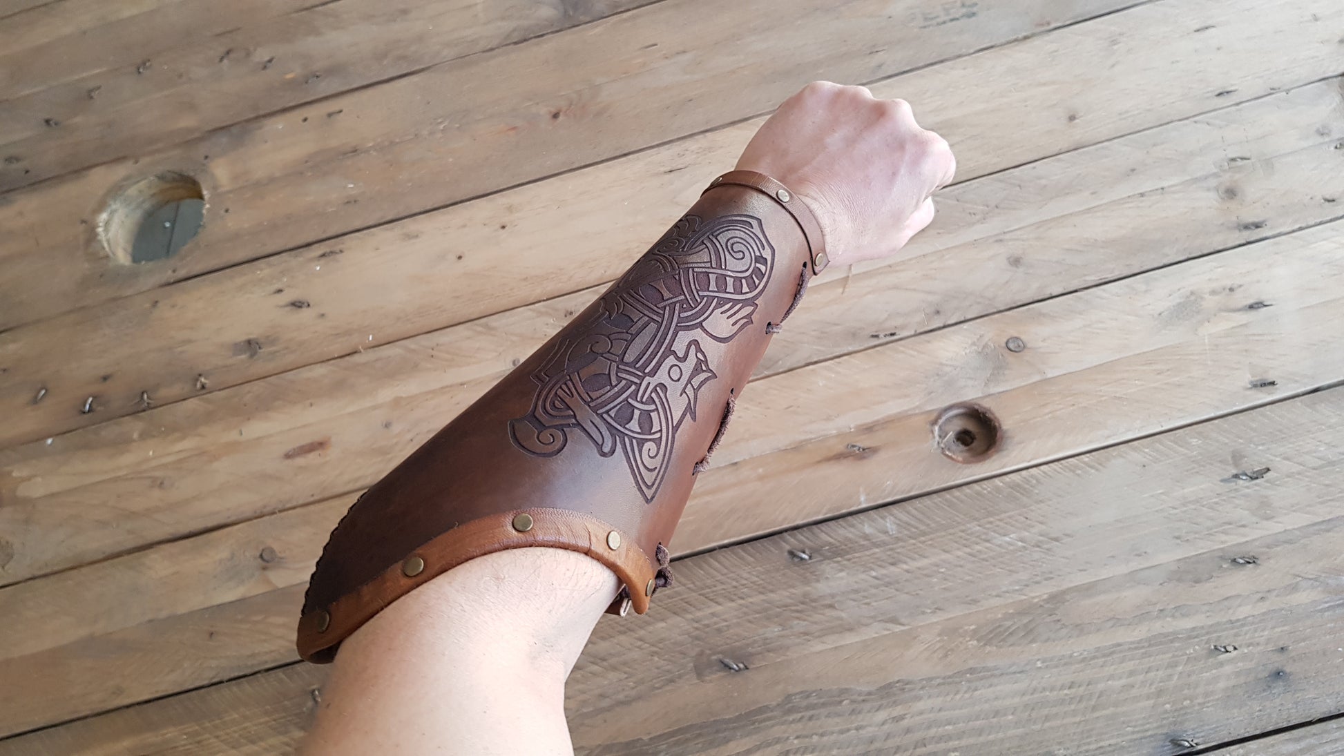 God of war Dragon Viking bracers for larp or Cosplay made of leather to create medieval cosplay or fantasy. Viking warrior.