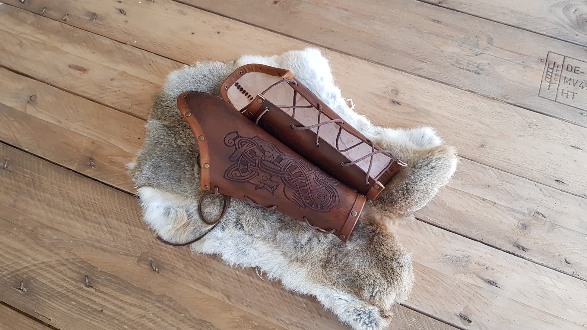 God of war Dragon Viking bracers for larp or Cosplay made of leather to create medieval cosplay or fantasy. Viking warrior.