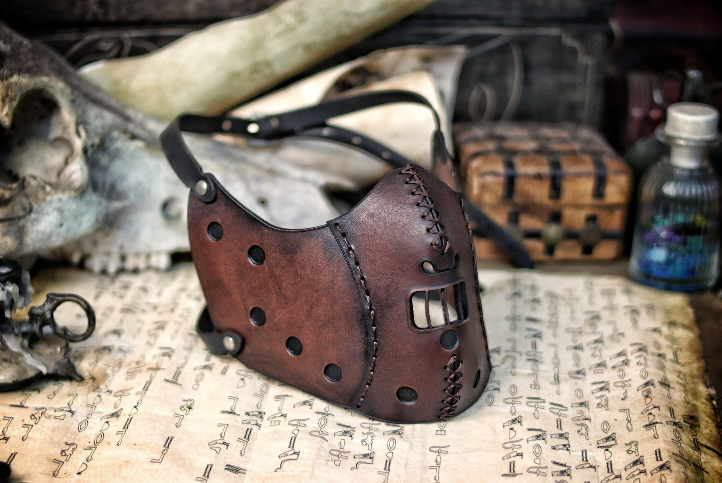 Hannibal Lecter Leather Face Mask horror mask Halloween mask,human muzzle, cannibal mask, cosplay costume or larp