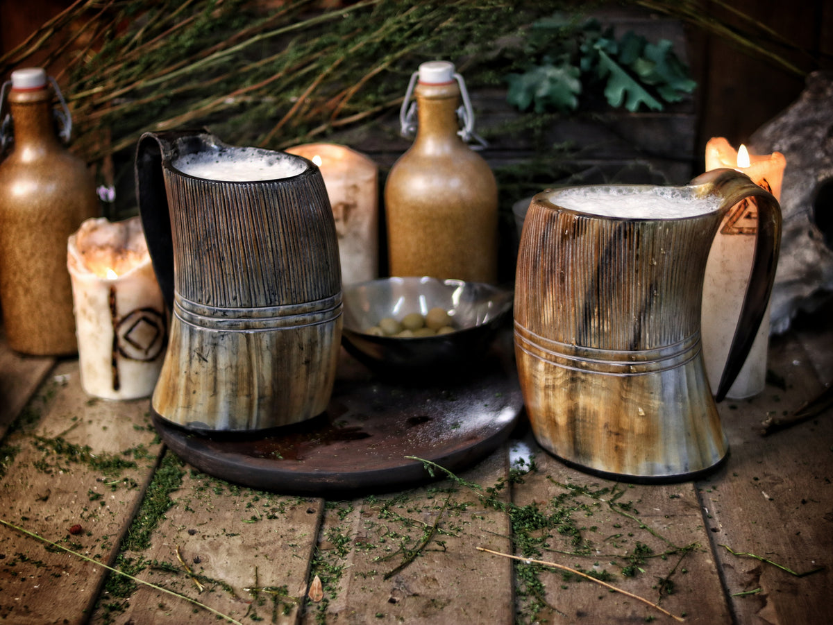 Horn Mug Carved Stripes 800-1200ml