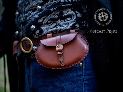 Handmade Leather Belt Bag with pear shape - Versatile, Practical, and Unique medieval purse leather hip bag for LARP and Cosplay