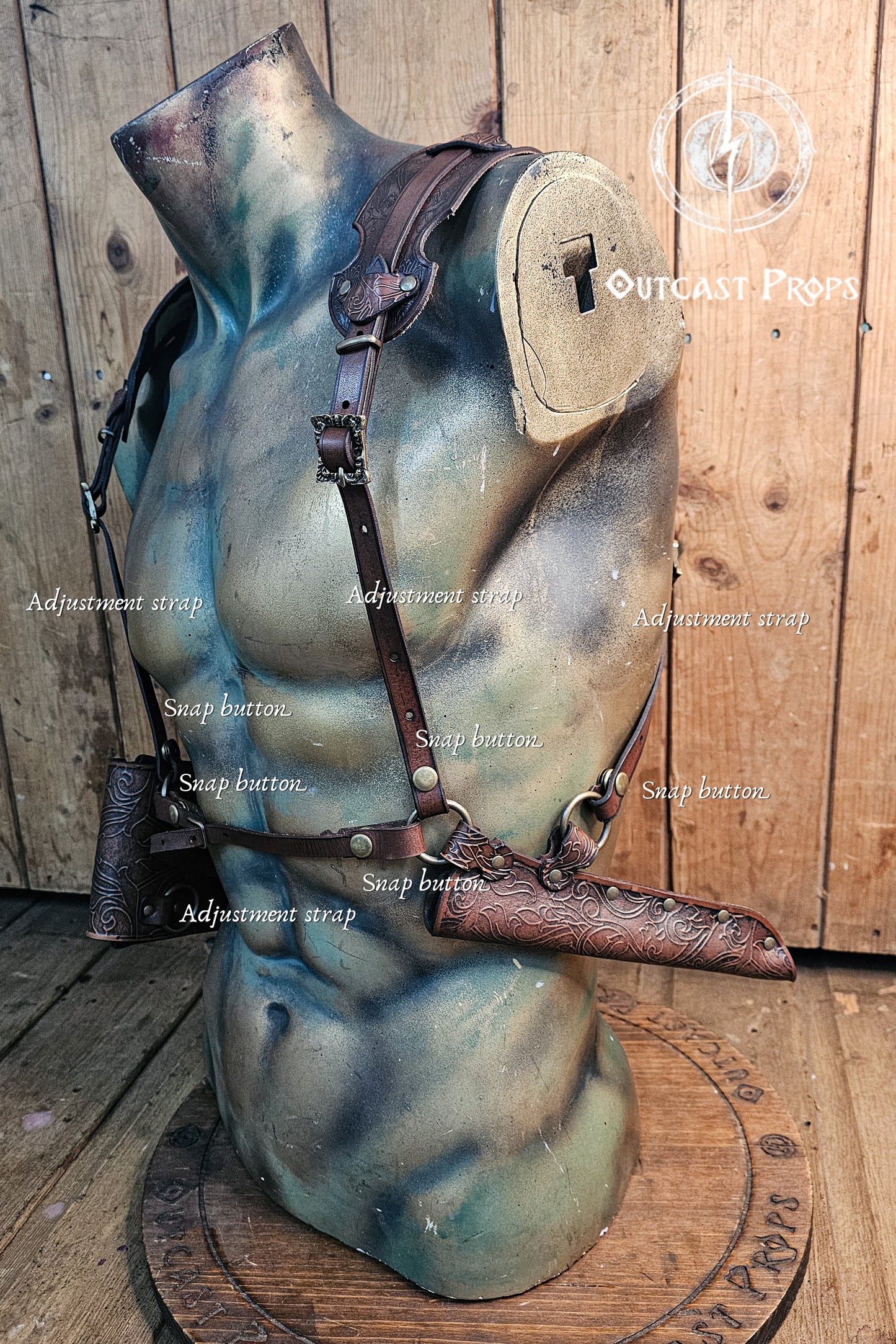 Ornated Magic Wand shoulder Holster full-grain leather with potions for wizards and witches. Dark Academy style. MACUSA Cosplay and LARP