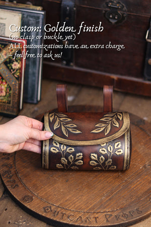 Floral Medieval Leather Hip Bag – Customization: Gold Details & Clasp