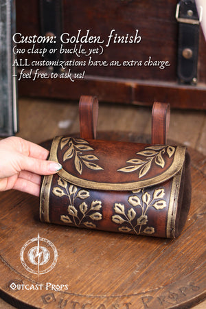 Floral Medieval Leather Hip Bag – Customization: Gold Details & Clasp