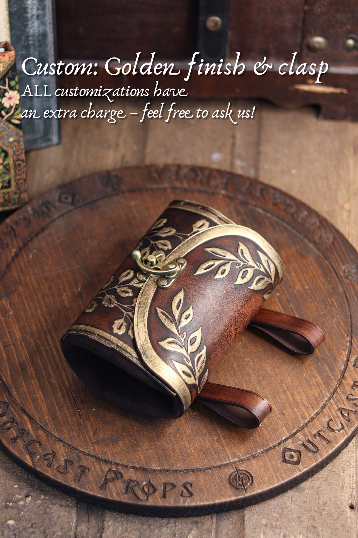 Floral Medieval Leather Hip Bag – Customization: Gold Details & Clasp