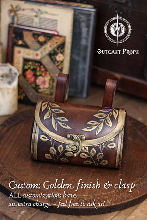 Floral Medieval Leather Hip Bag – Customization: Gold Details & Clasp