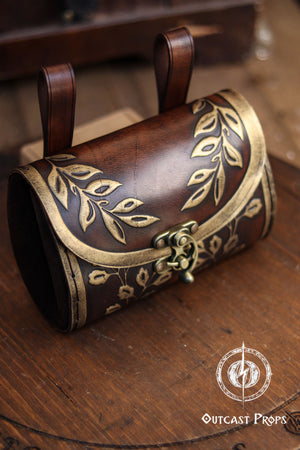 Floral Medieval Leather Hip Bag – Customization: Gold Details & Clasp