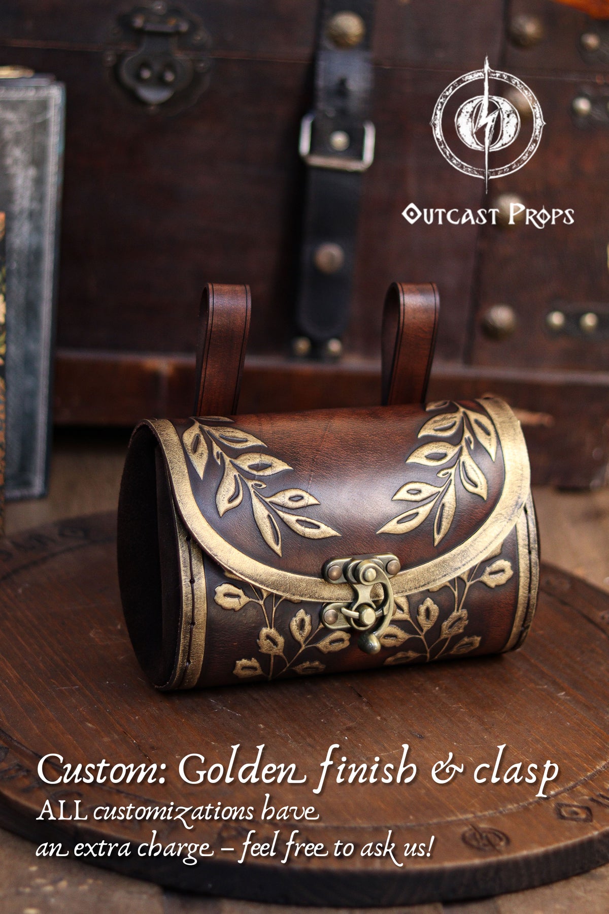 Floral Medieval Leather Hip Bag – Customization: Gold Details & Clasp