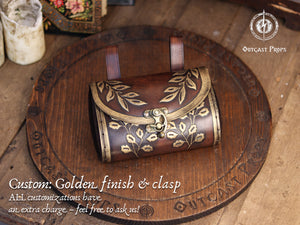 Floral Medieval Leather Hip Bag – Customization: Gold Details & Clasp