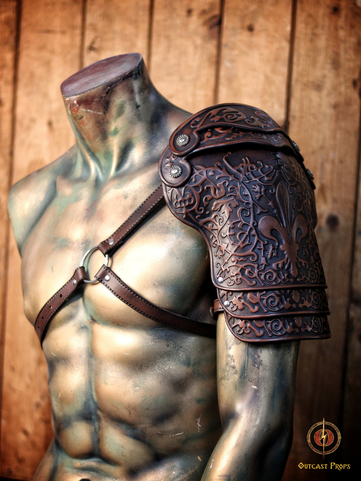 Leather Shoulder Pauldron: Musketeer Armor for LARP, Renaissance LARP, cosplay, Ren Faire accessory, Aramis inspired