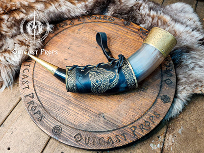 Odin Horns holder, viking horn holder made of leather belt horn holder