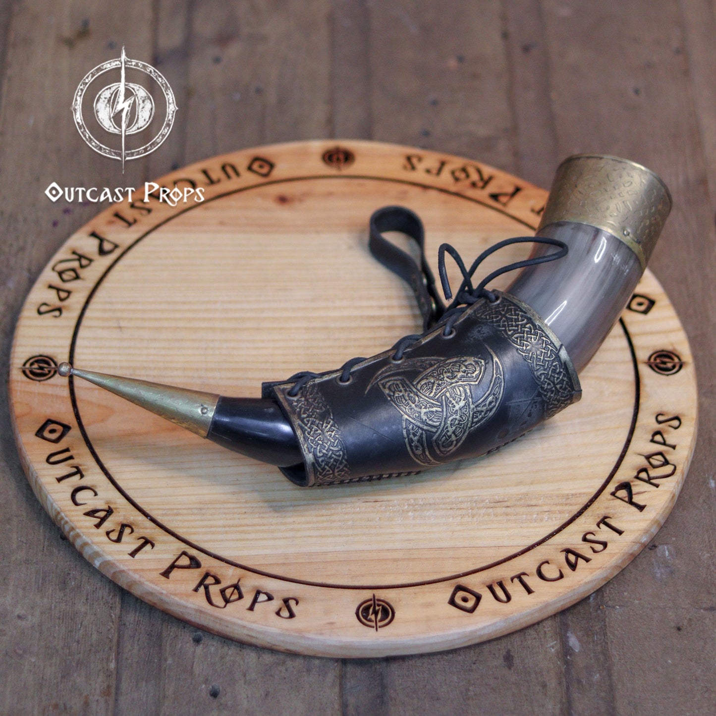 Odin Horns holder, viking horn holder made of leather belt horn holder
