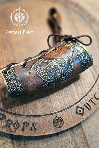 Odin Horns holder, viking horn holder made of leather belt horn holder