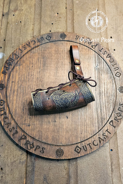 Odin Horns holder, viking horn holder made of leather belt horn holder
