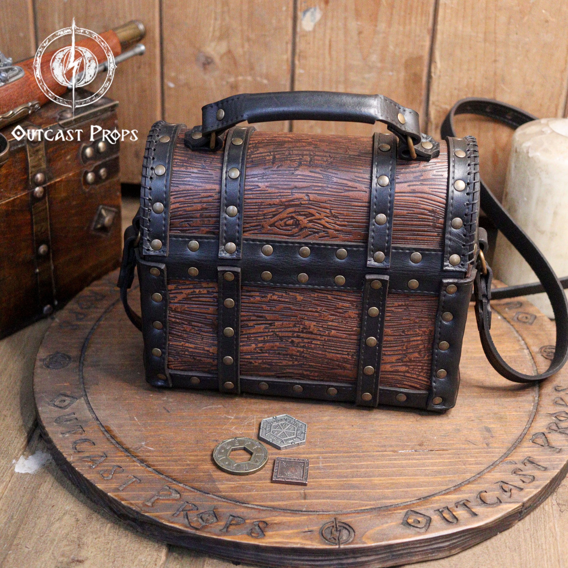 Leather treasure chest pirate chest bag larp pirate backpack treasure chest purse pirate accessories cosplay renfaire pouch belt bag