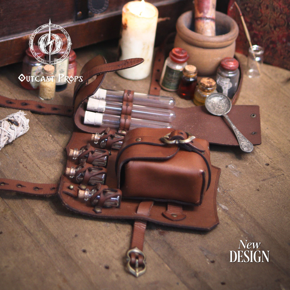 Leather Leg Harness Potion Holster: Alchemist LARP Steampunk Costume Accessory for Witch Herbologist