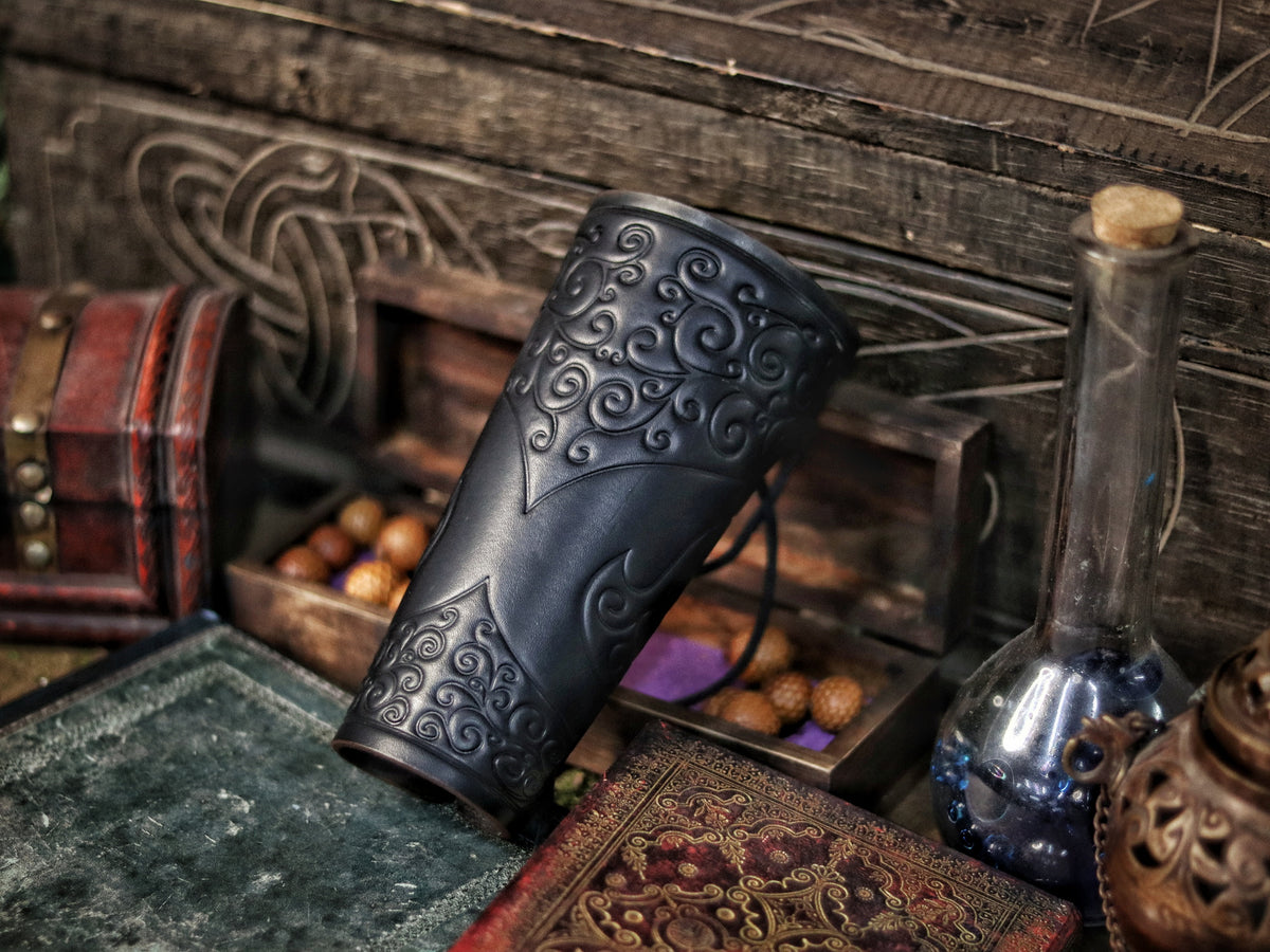 Shadowbinder bracer for mages & wizards, sorcerer vambarce for larp costume and wizardry cosplay leather witchcraft handmade
