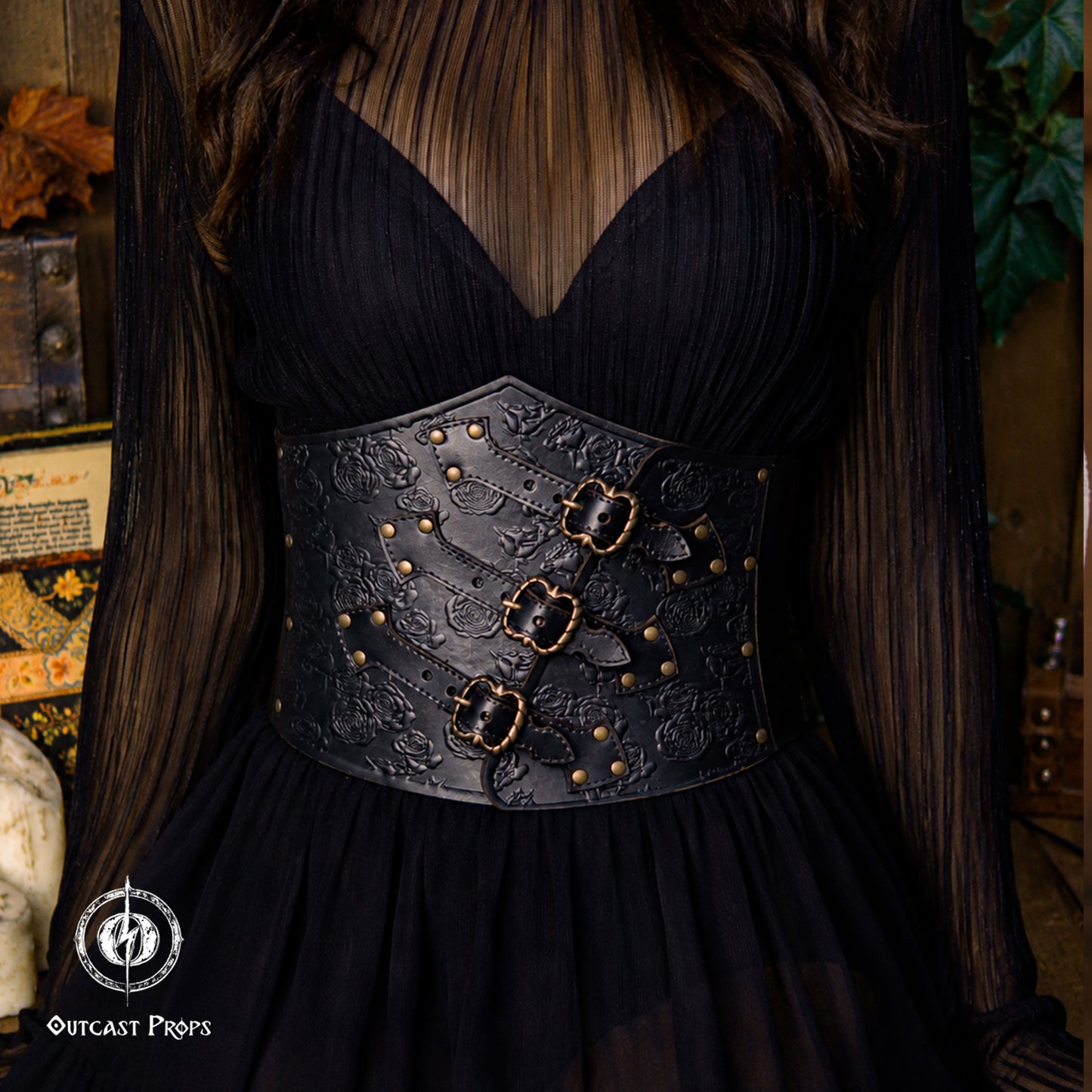 Underbust Roses Leather