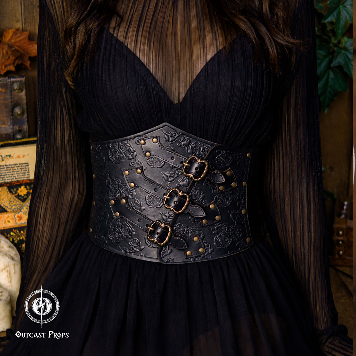 Underbust Roses Leather