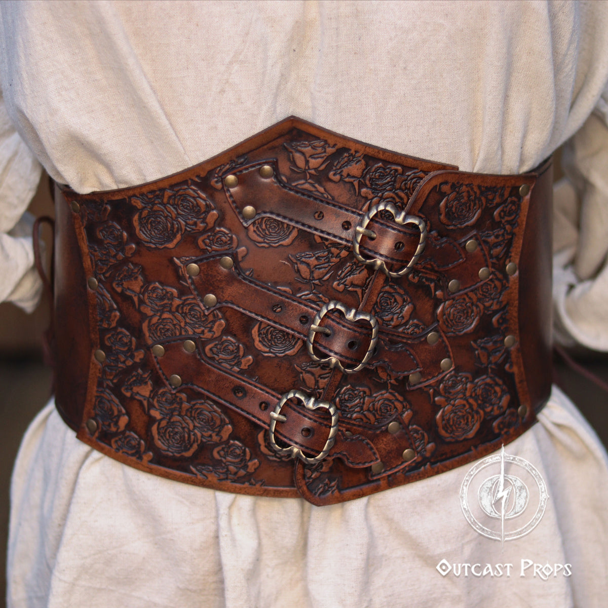 Elegant Floral Underbust Leather Corset - Handcrafted Rose Design for Larp, Reinassance Faire & Cosplay