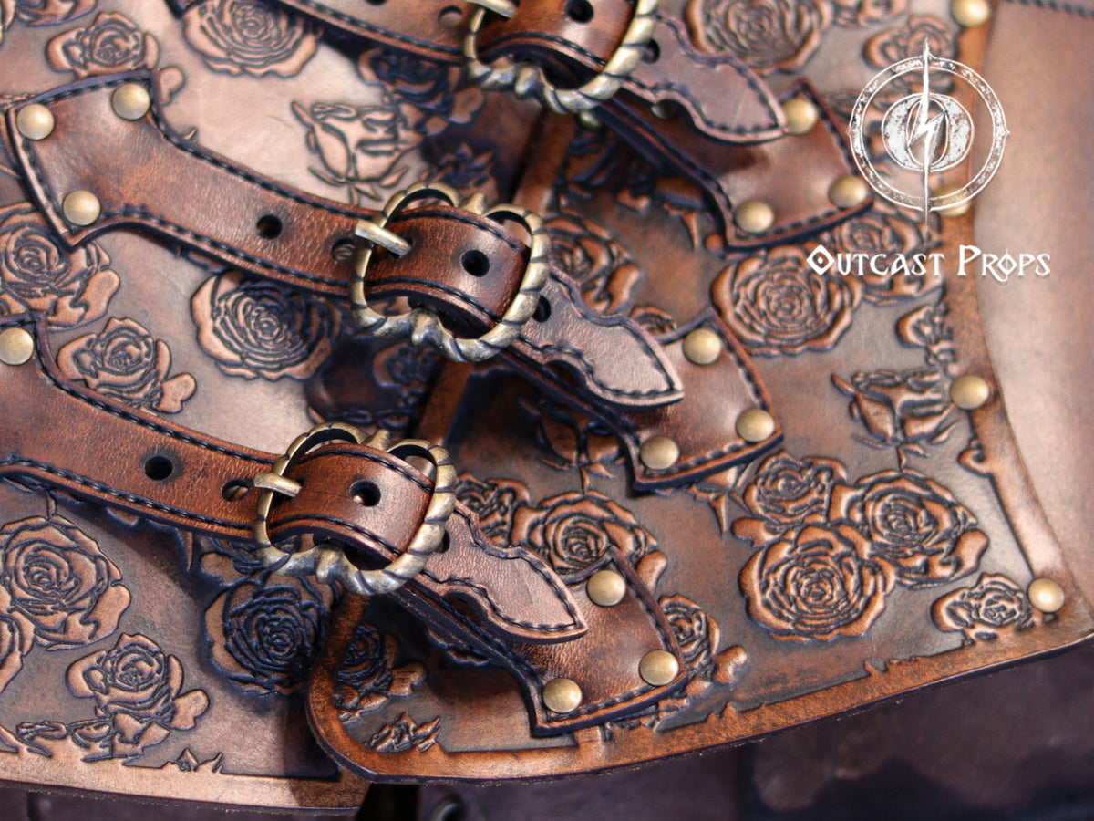 Elegant Floral Underbust Leather Corset - Handcrafted Rose Design for Larp, Reinassance Faire & Cosplay