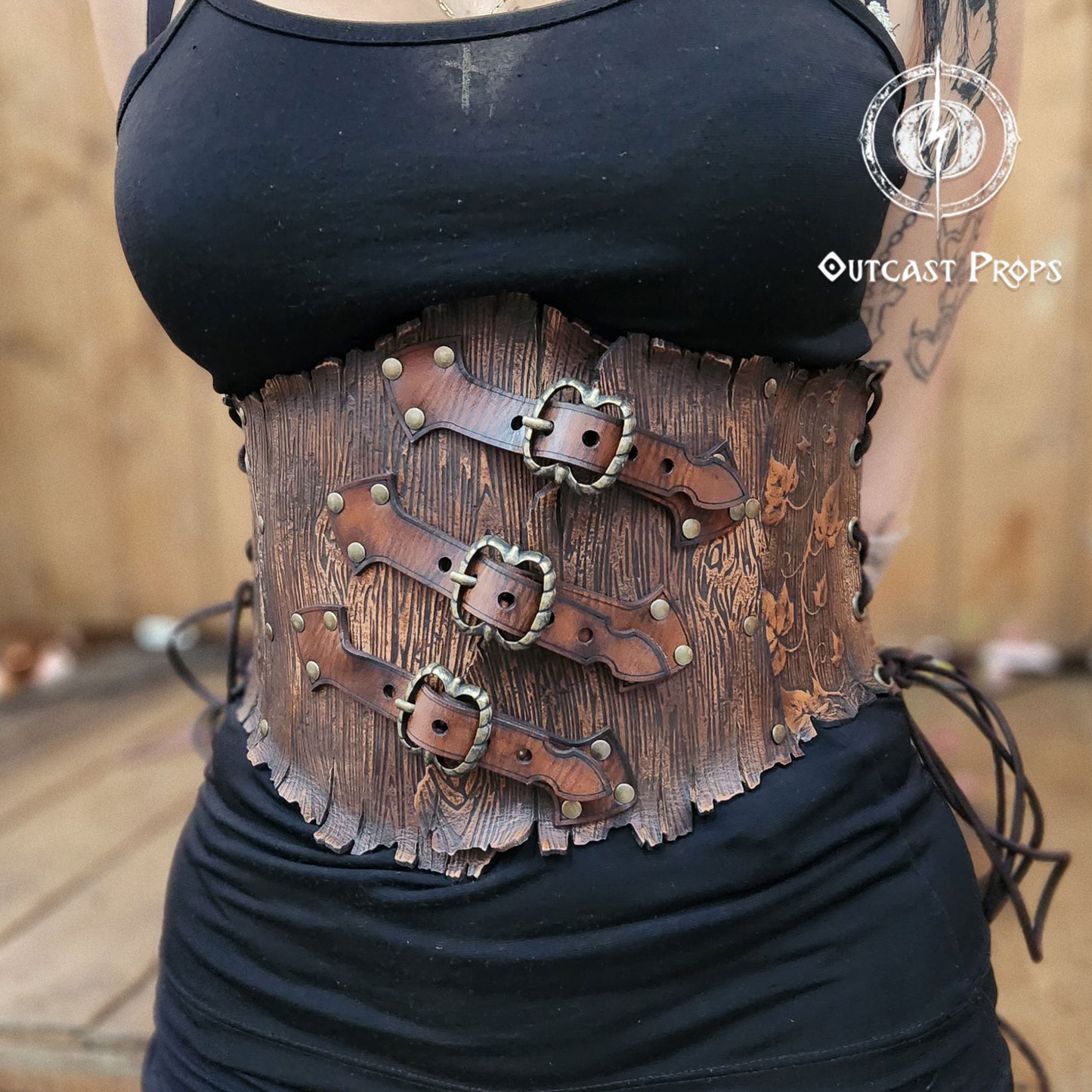 Underbust Wood Leather Corset