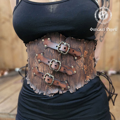 Underbust Wood Leather Corset