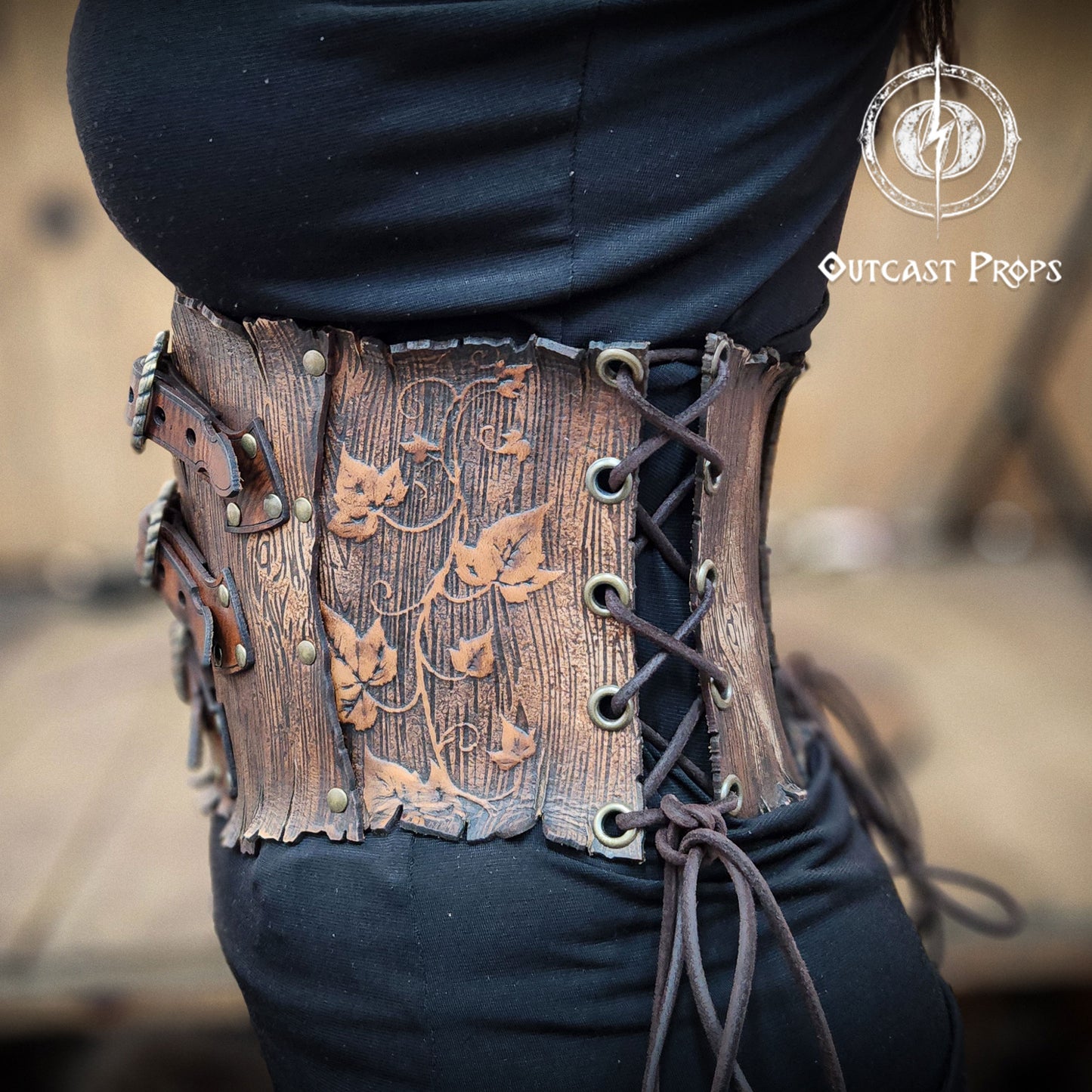 Underbust Wood Leather Corset