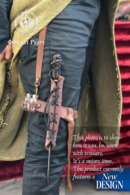 Wand leather garter Holster with potion
