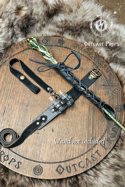 Wand leather garter Holster with potion