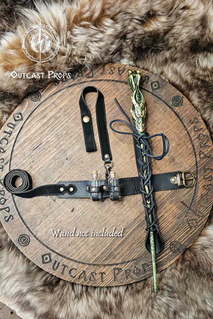 Wand leather garter Holster with potion