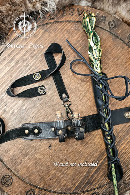 Wand leather garter Holster with potion