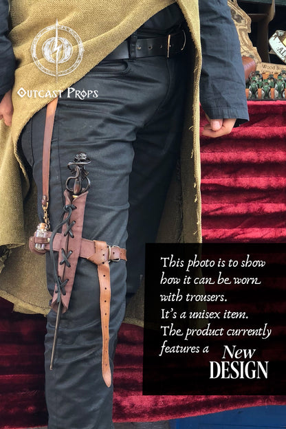 Wand leather garter Holster with potion
