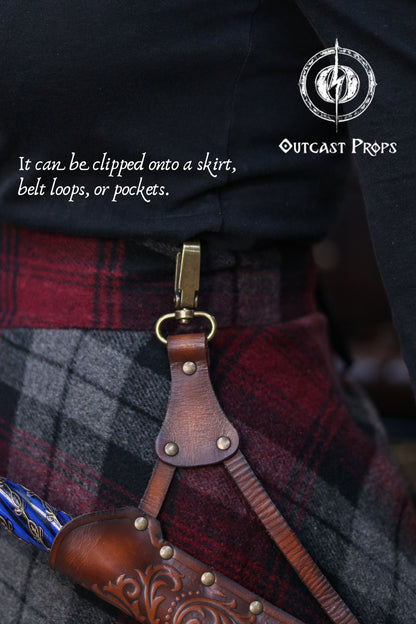 Clip On Leather Ornated Wand Holster