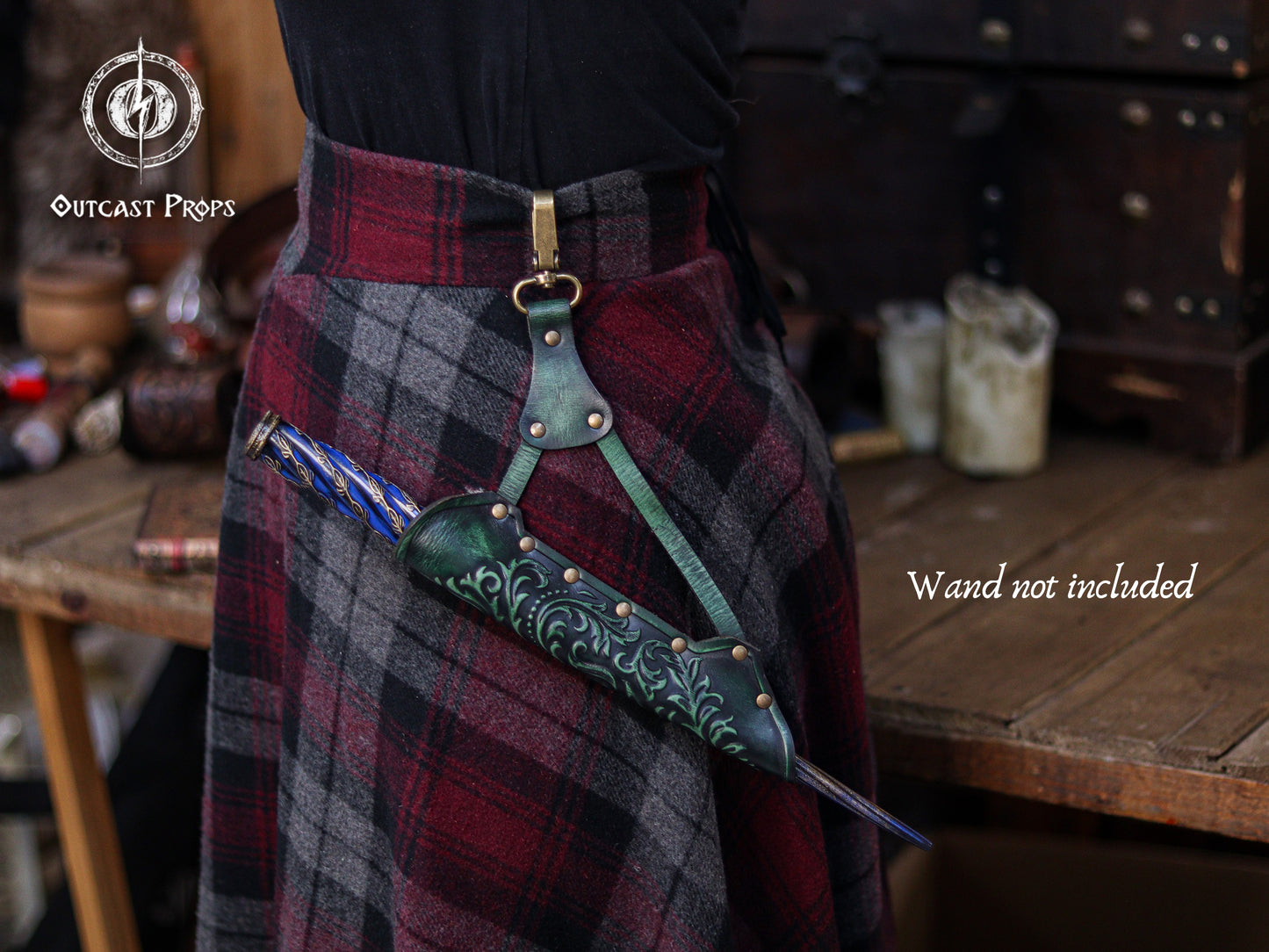 Clip On Leather Ornated Wand Holster