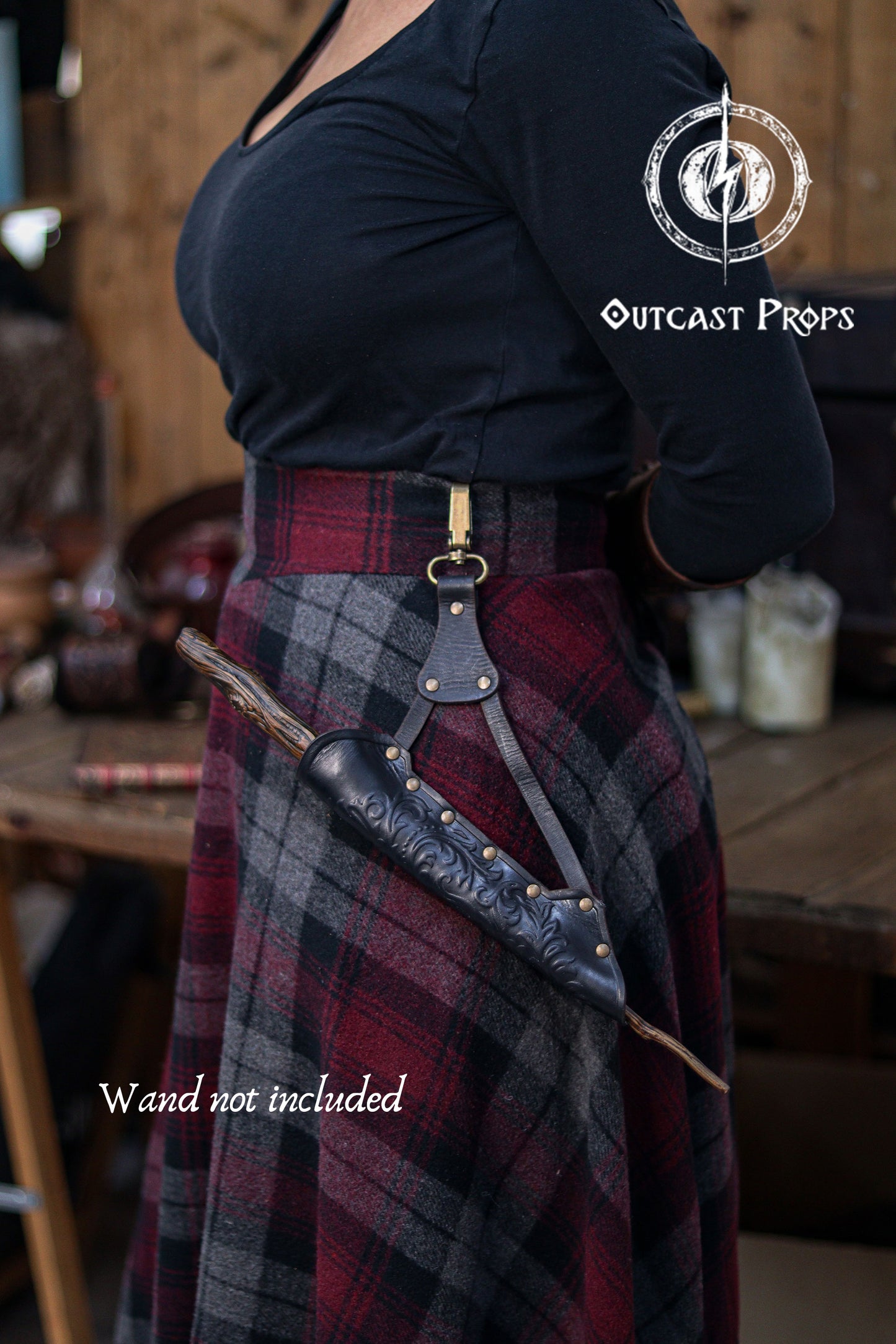 Clip On Leather Ornated Wand Holster