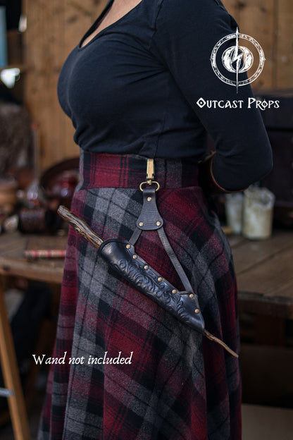 Clip On Leather Ornated Wand Holster