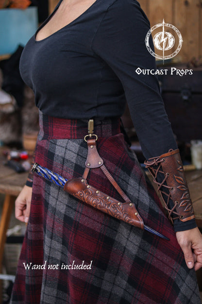 Clip On Leather Ornated Wand Holster
