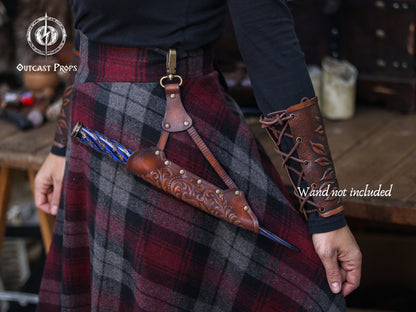 Clip On Leather Ornated Wand Holster