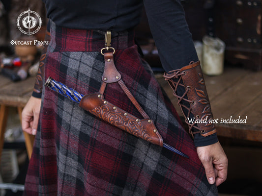 Clip On Leather Ornated Wand Holster