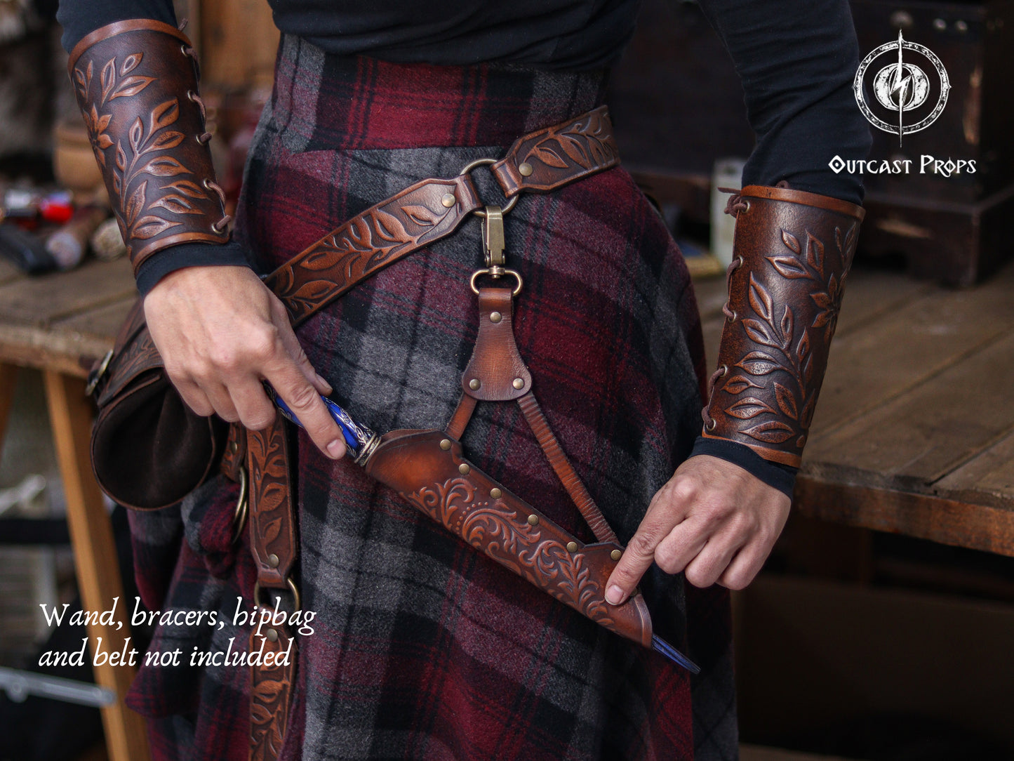 Clip On Leather Ornated Wand Holster