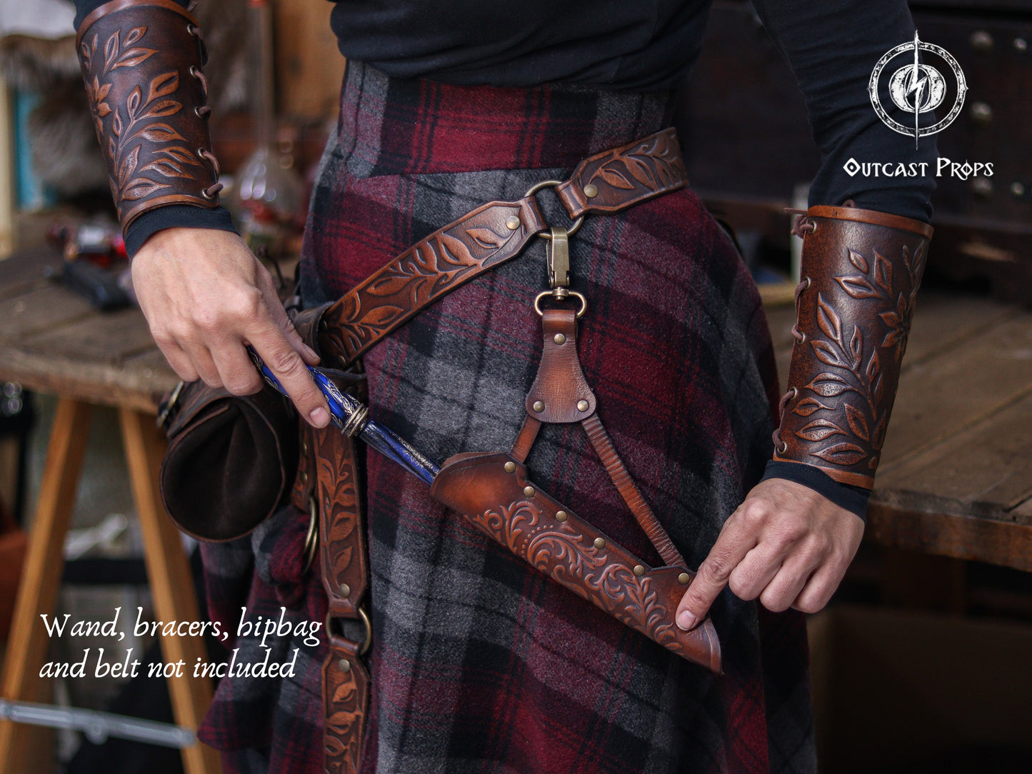 Clip On Leather Ornated Wand Holster