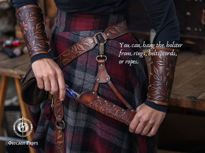 Clip On Leather Ornated Wand Holster