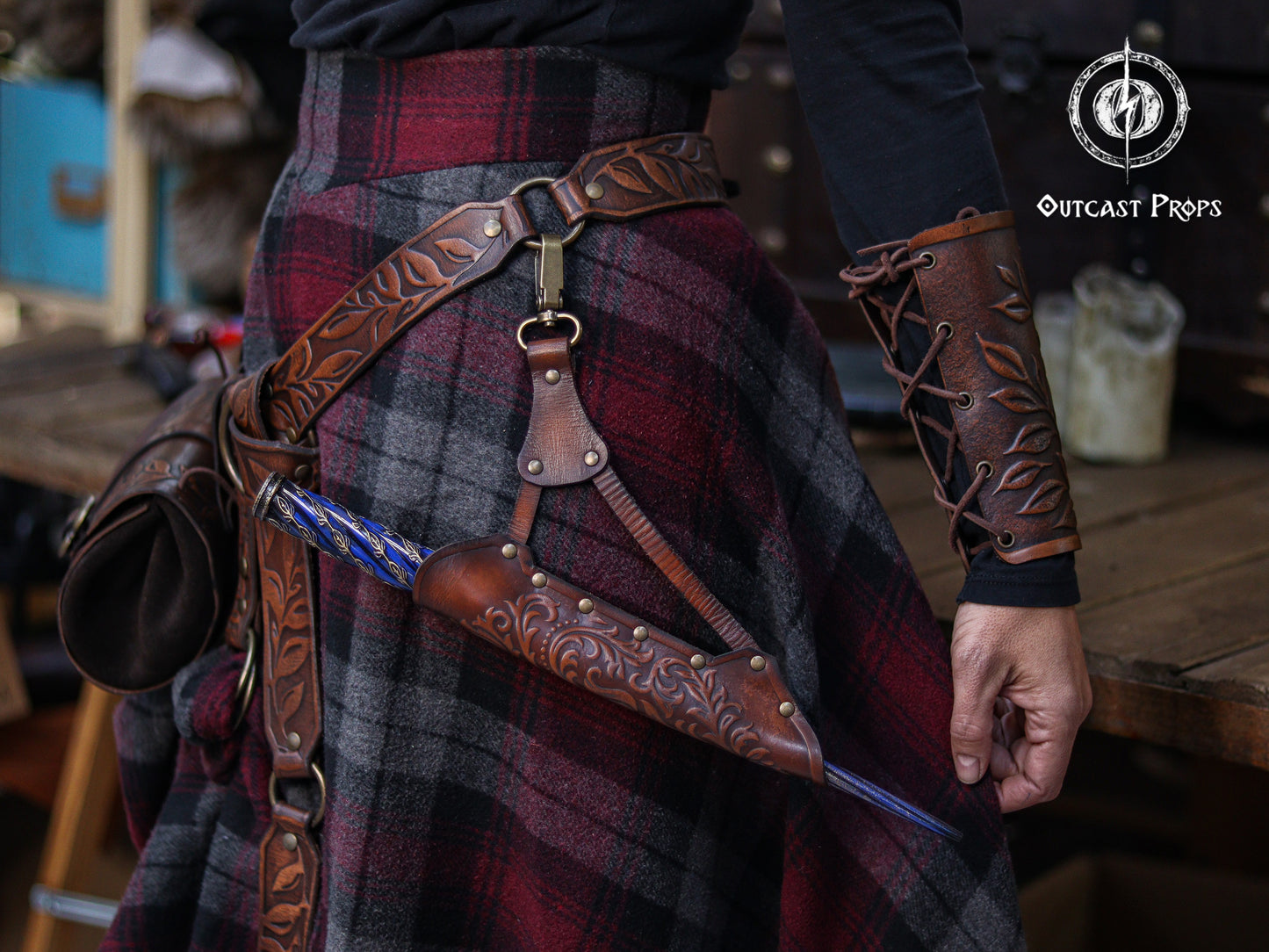 Clip On Leather Ornated Wand Holster