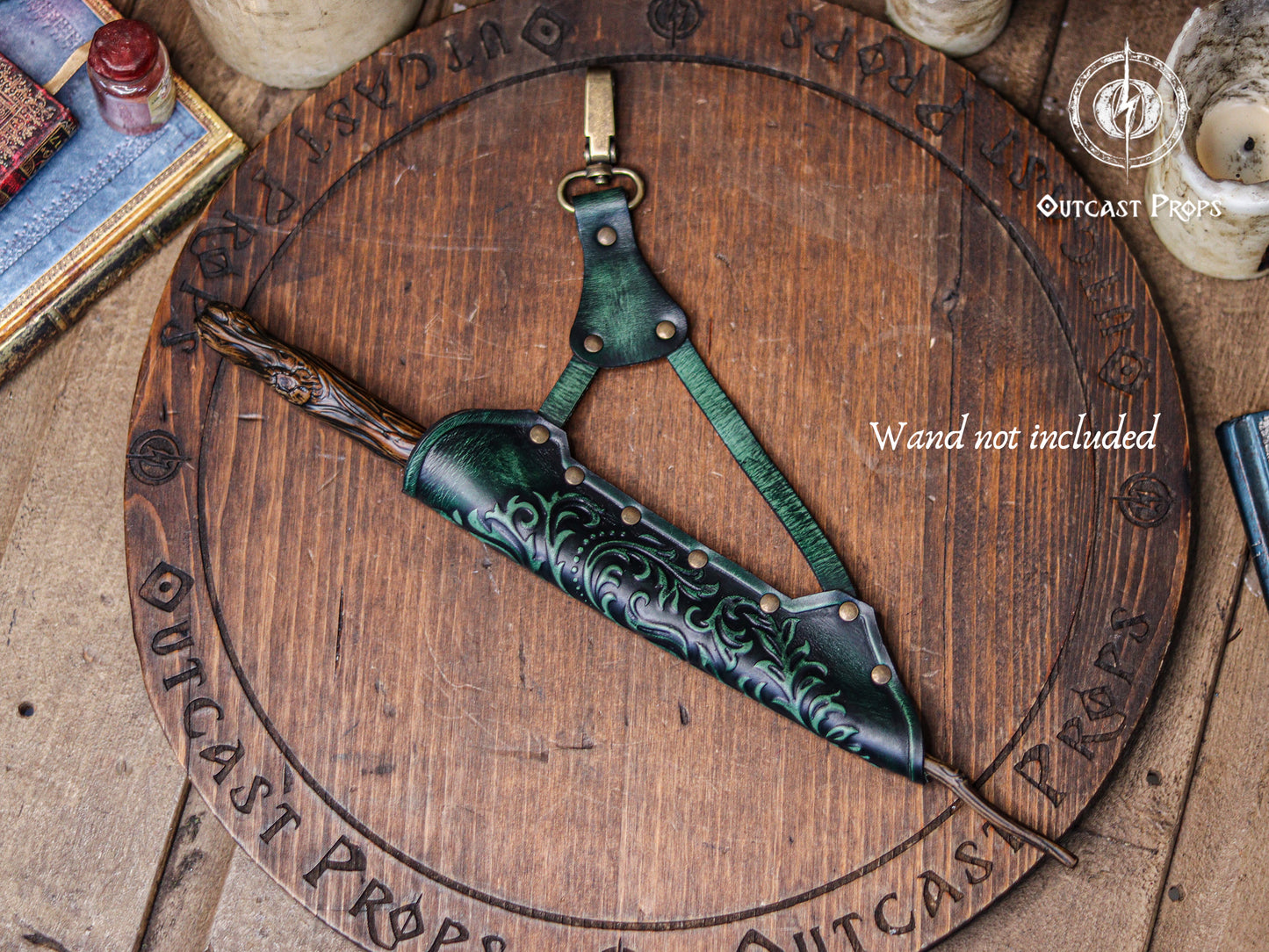 Clip On Leather Ornated Wand Holster