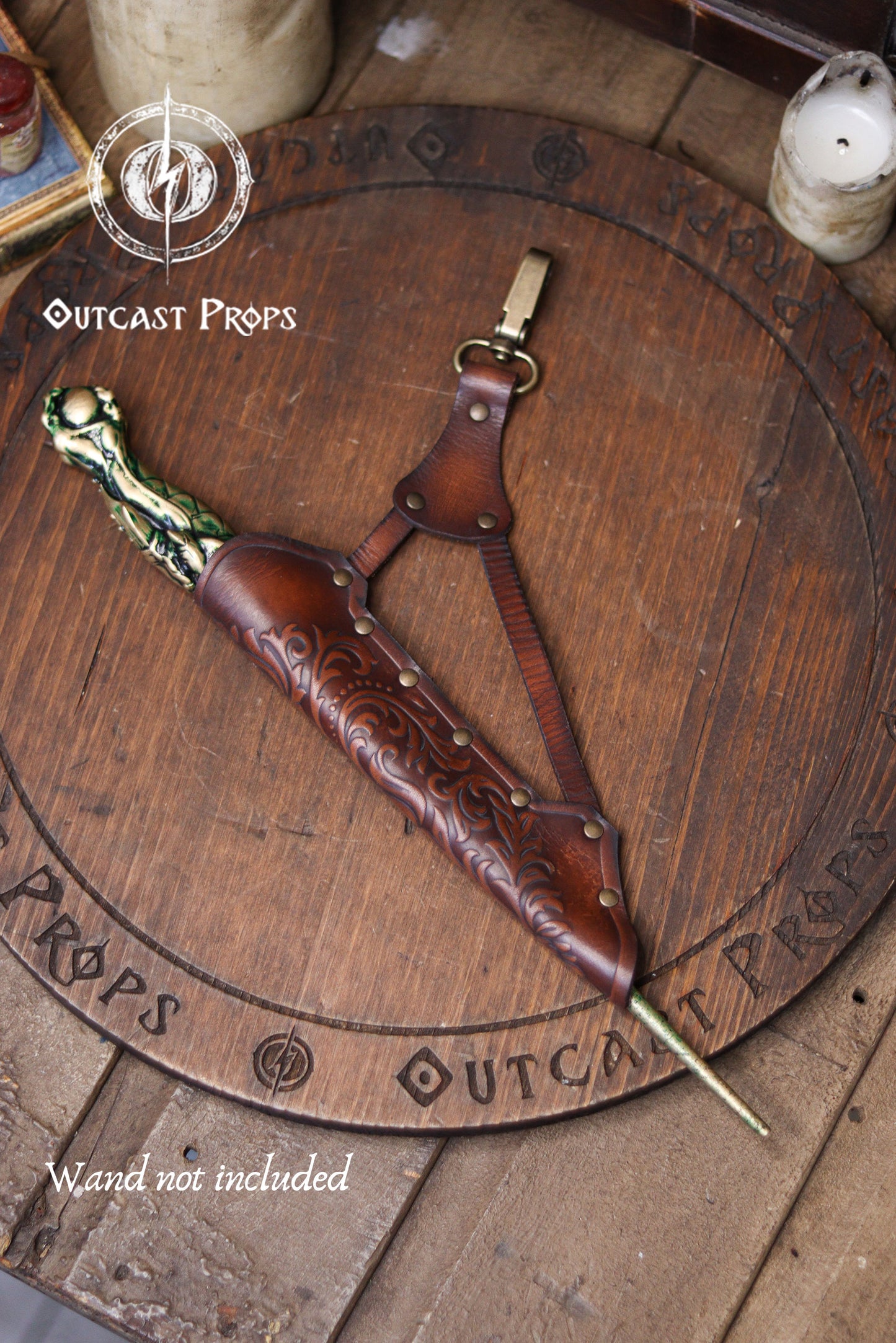 Clip On Leather Ornated Wand Holster