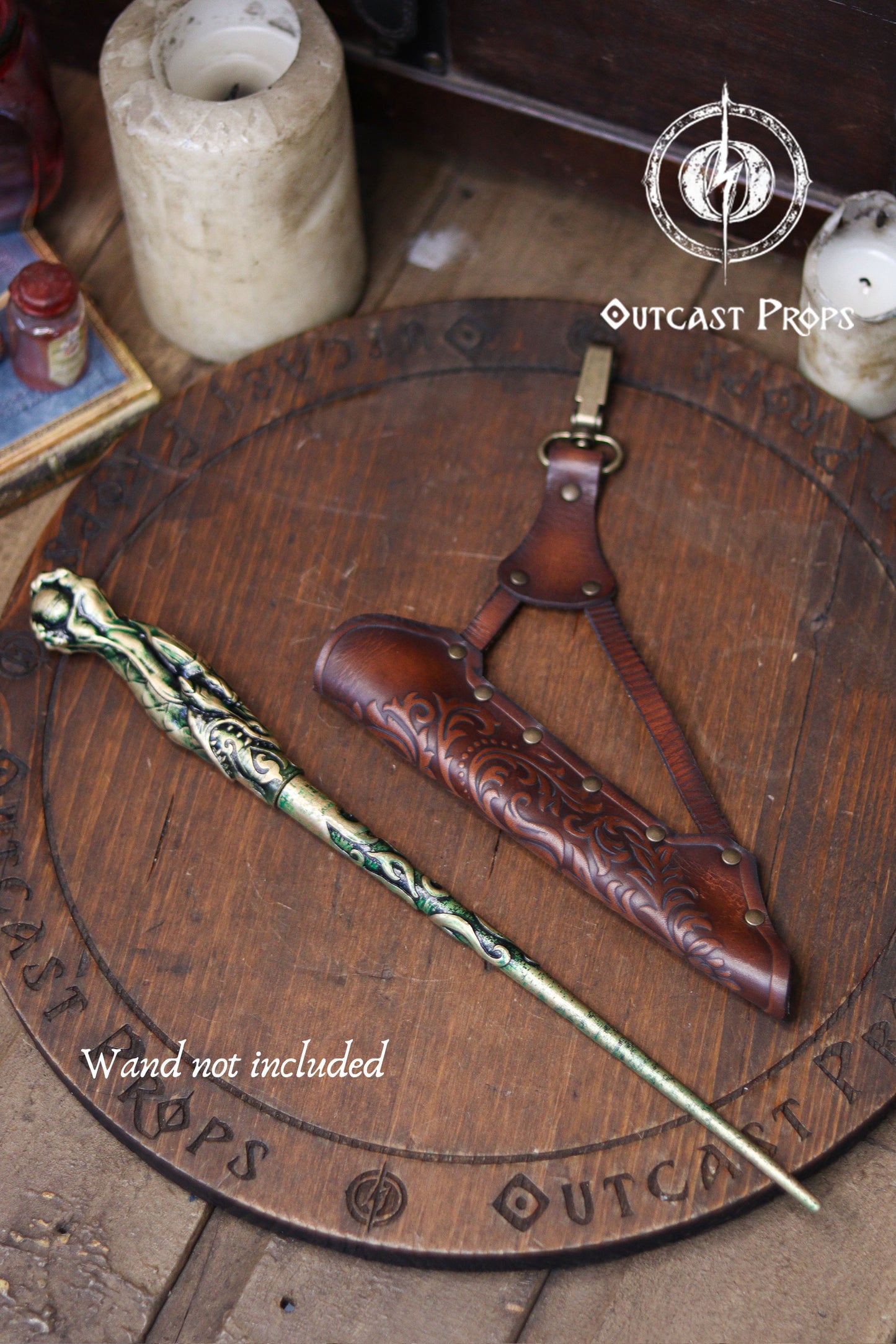 Clip On Leather Ornated Wand Holster