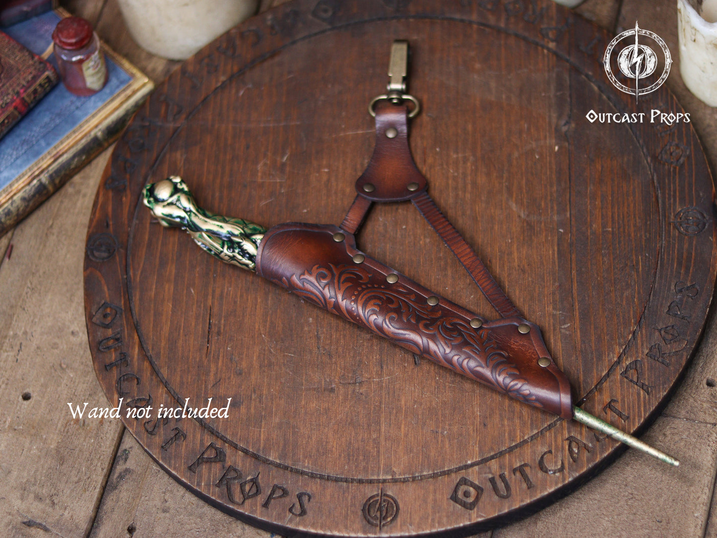 Clip On Leather Ornated Wand Holster